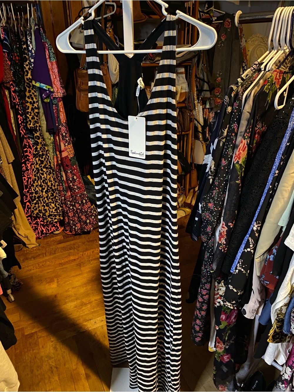Splendid Black and White Striped Maxi Dress